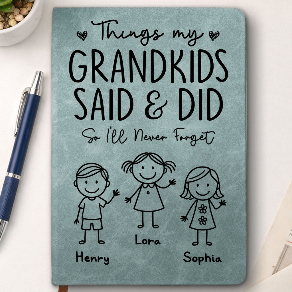 Custom Memory Notebook For Grandma, Grandpa • Things My Grandkids Said - Personalized Leather Journal