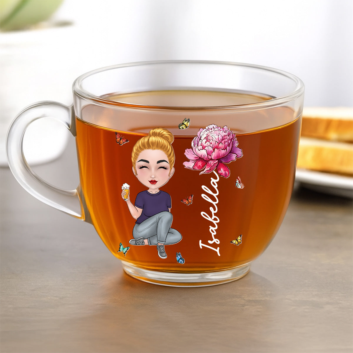 Cartoon Bloom Girl Charm - Personalized Glass Tea Cup