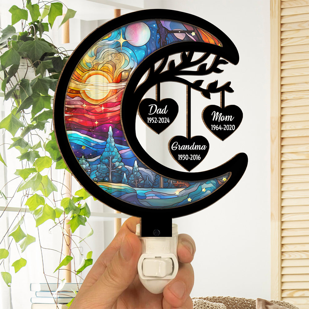 Custom Led Light Gift, Family Keepsake • In Heaven - Personalized Wood And Acrylic Night Light