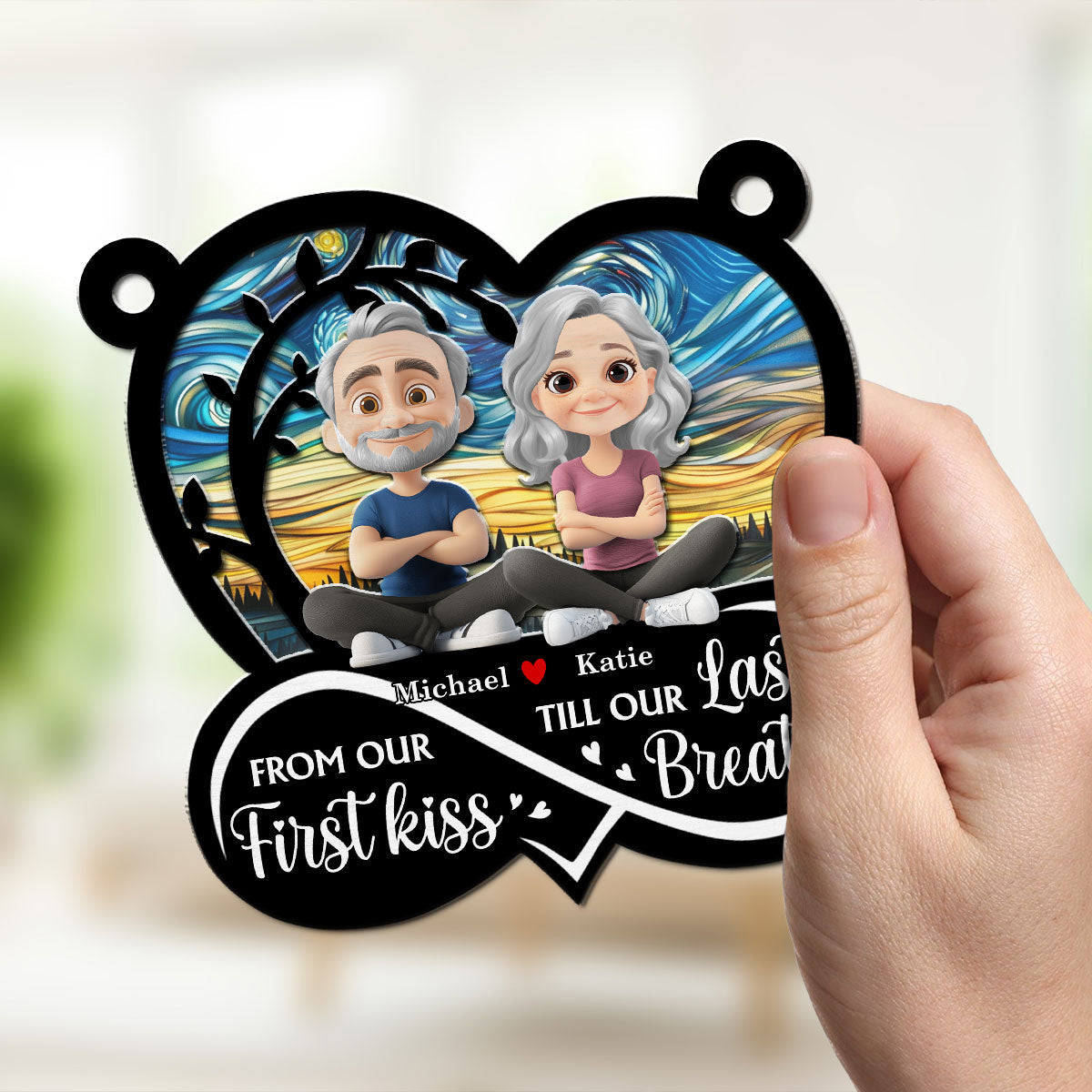Custom Couple Hanging Decor, Anniversary Valentine's Day Gifts • Forever Love You - Personalized Suncatcher