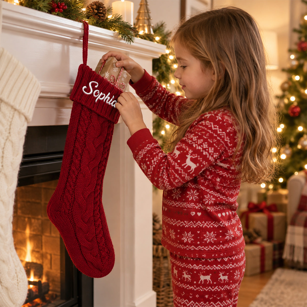 Lovely Family - Personalized Embroidered Knitted Christmas Stocking