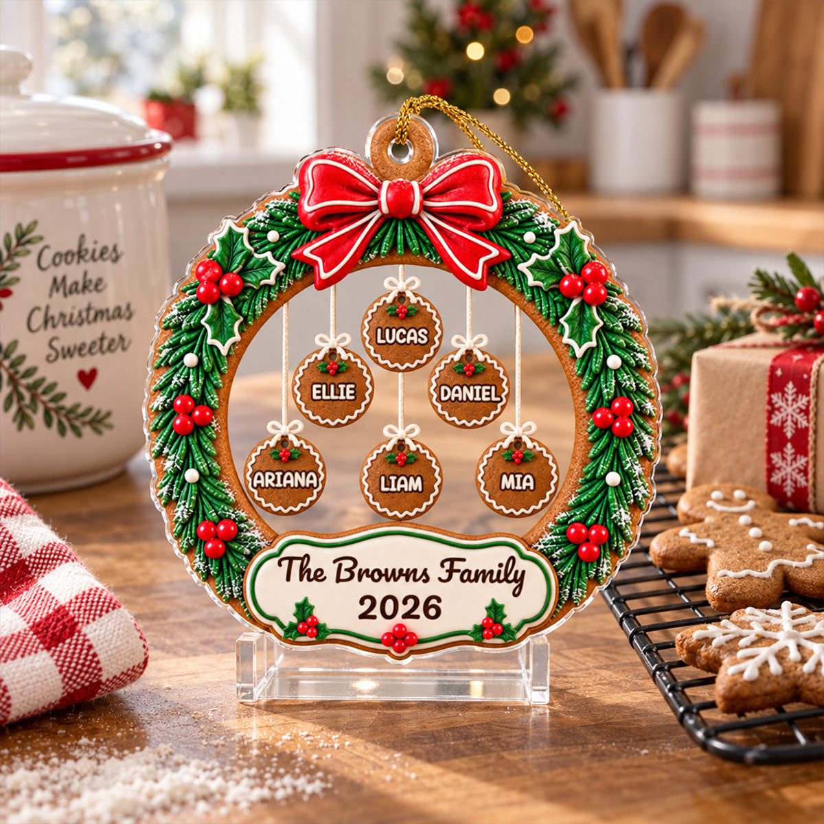 Custom Family Ornament, Christmas Gift for Family Members •  Cookie Family Wreath - Personalized Acrylic Ornament