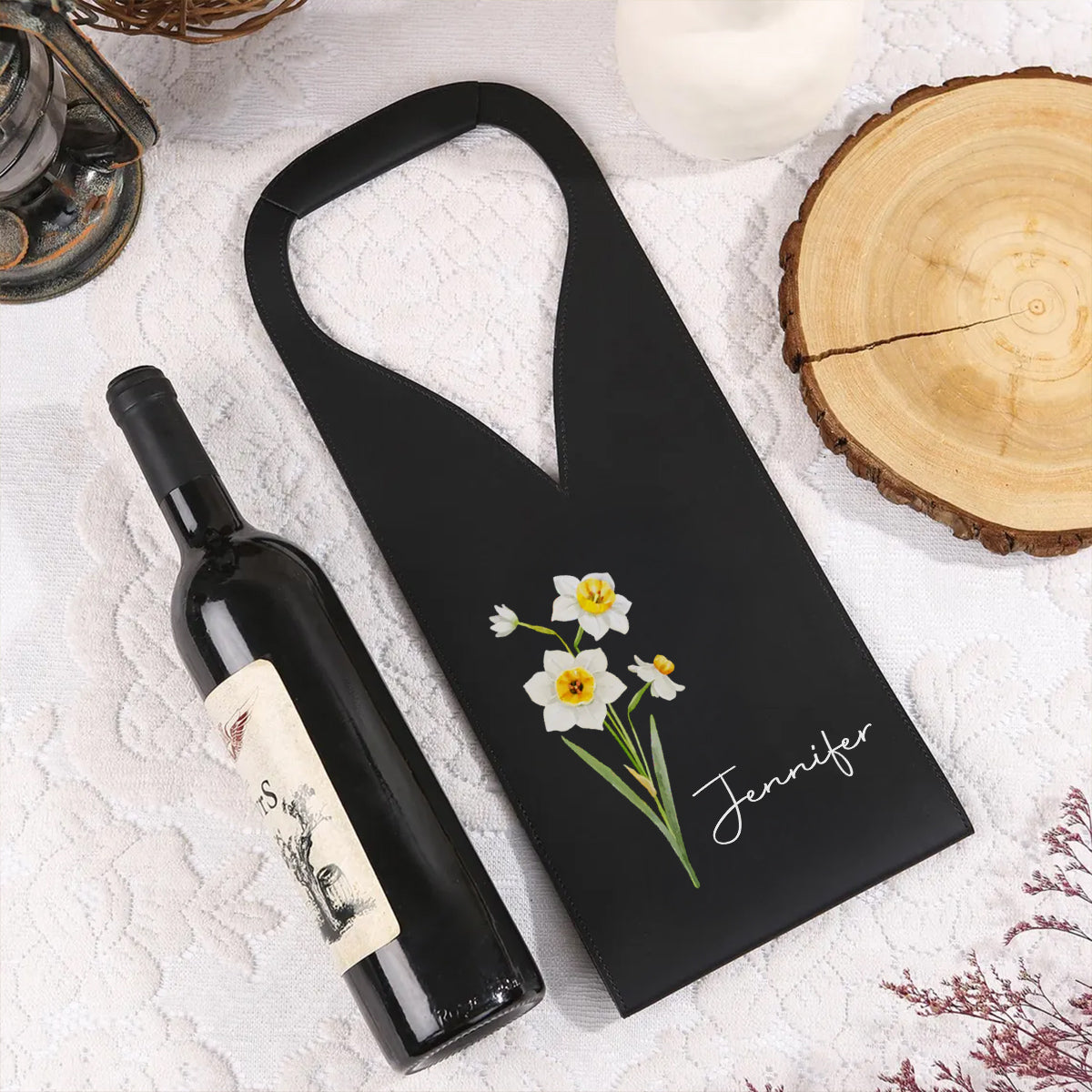 Friends Are Flowers That Never Fade - Personalized Leather Wine Bag