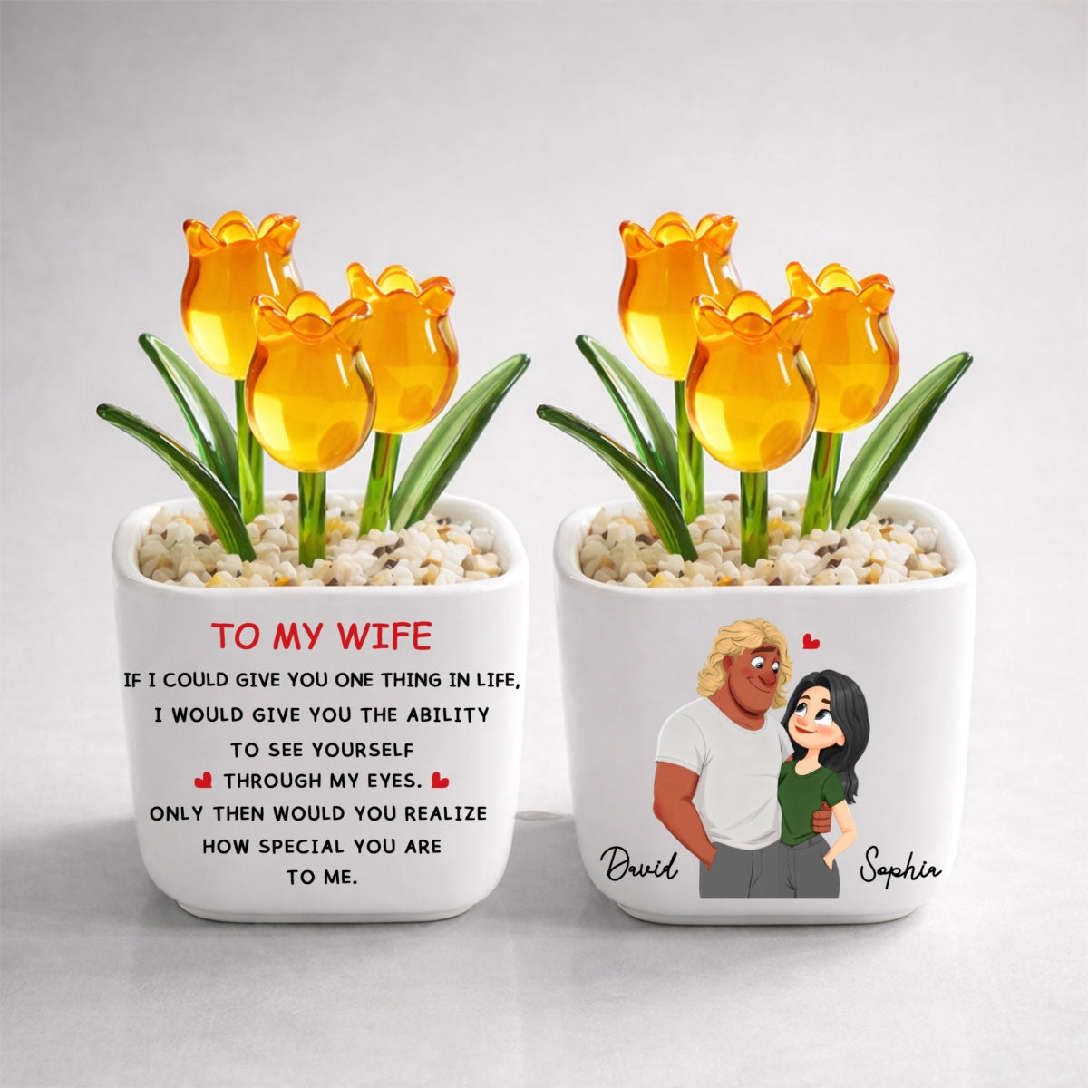 Custom Glass Flower Keepsake, Romantic Anniversary Gift for Wife • You Are Special - Personalized Glass Everlasting Tulips