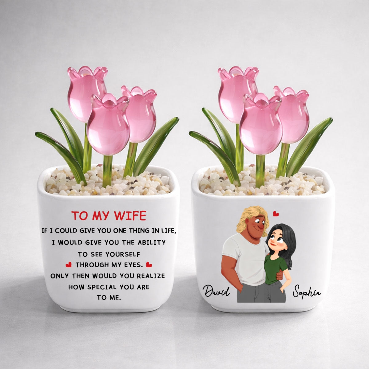 Custom Glass Flower Keepsake, Romantic Anniversary Gift for Wife • You Are Special - Personalized Glass Everlasting Tulips