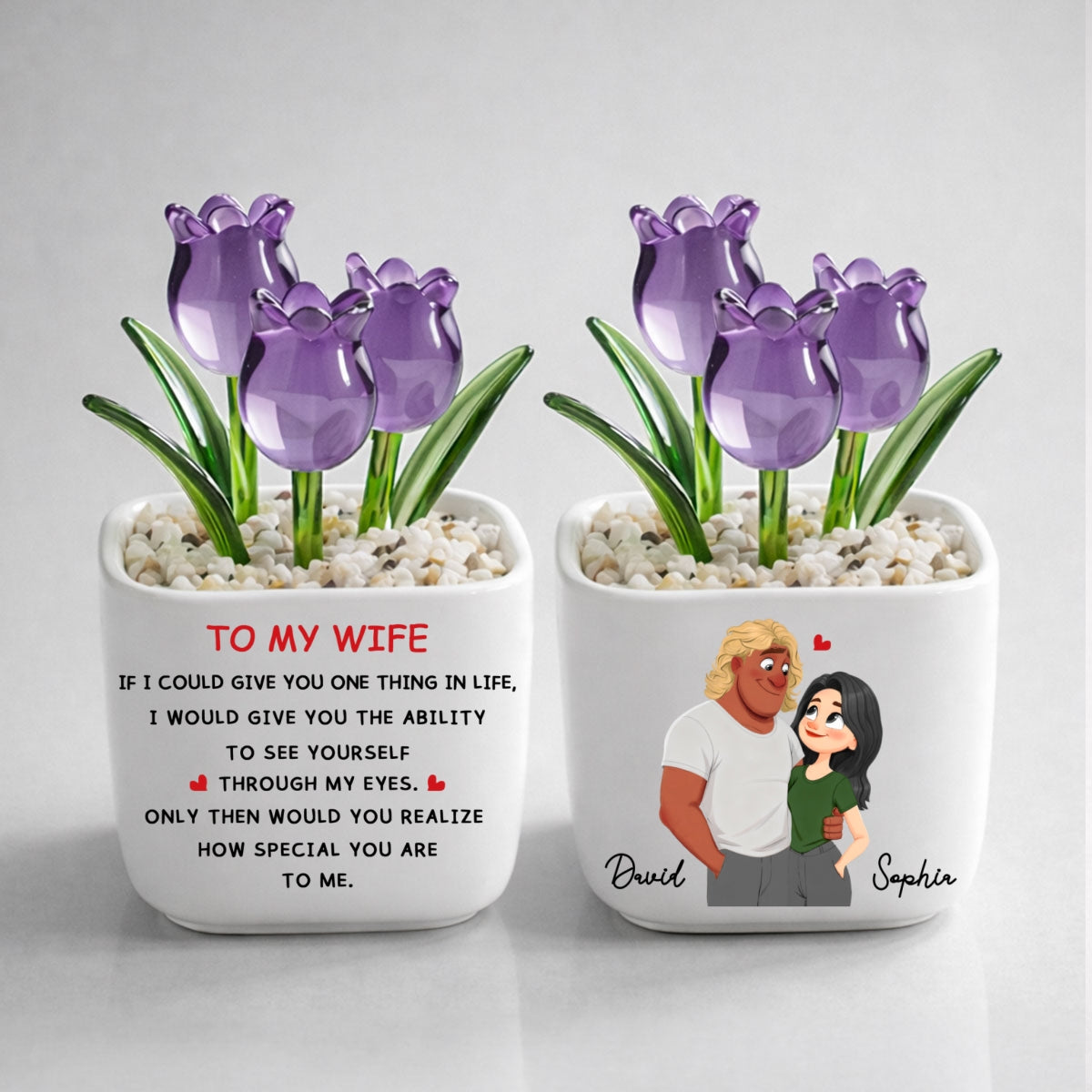 Custom Glass Flower Keepsake, Romantic Anniversary Gift for Wife • You Are Special - Personalized Glass Everlasting Tulips
