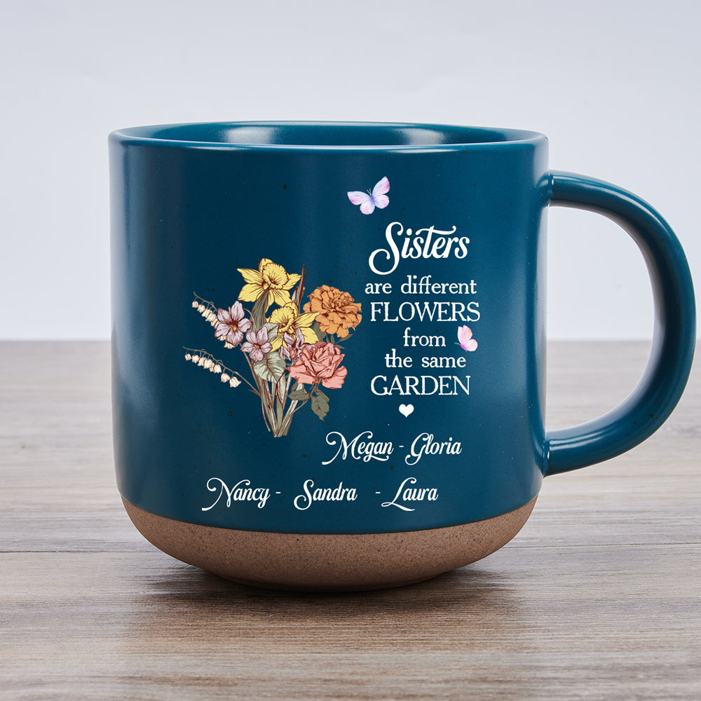Custom Christmas & Birthday Gift For Sister • Floral Sisters Forever - Personalized Pottery Mug