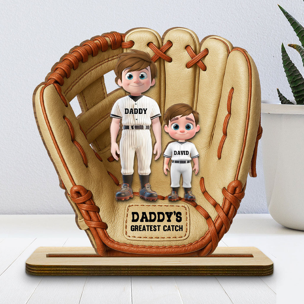 Custom Father's Day Decor, Gift for Dad & Grandpa • Daddy Team - Personalized 2-Layer Wood Plaque With Flat Base