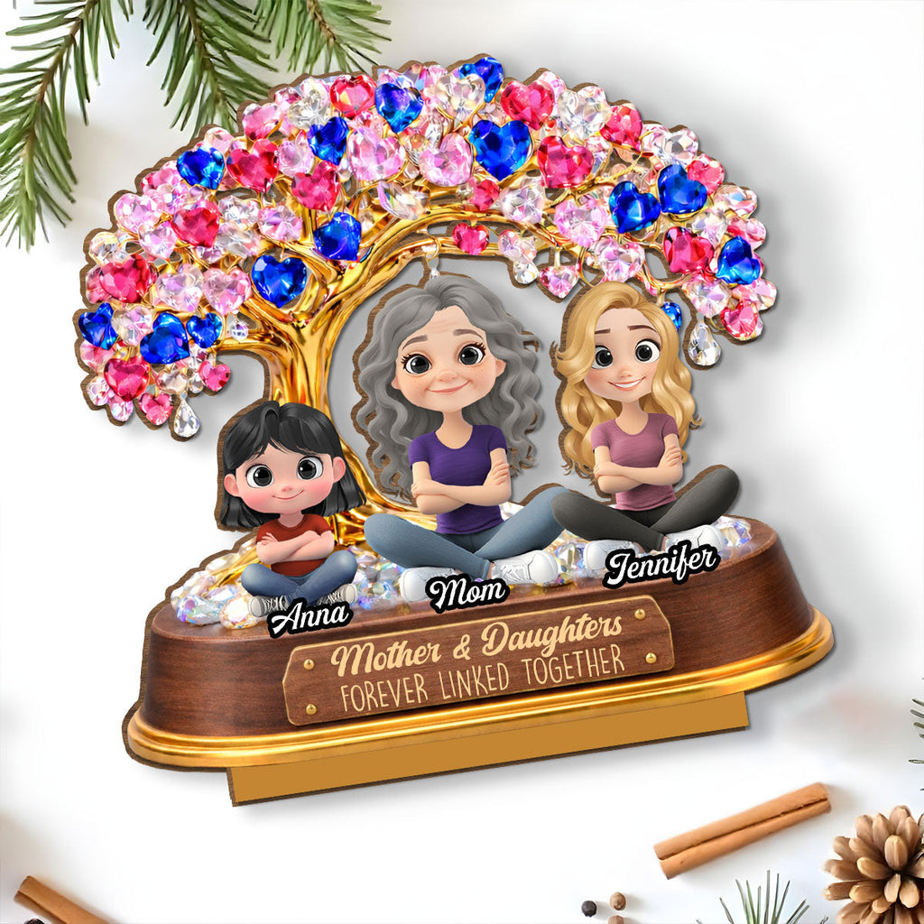 Custom Mother's Day Decor, Gift for Mom & Grandma • Mom And Daughters Love Tree - Personalized 2-Layer Wood Plaque With Flat Base