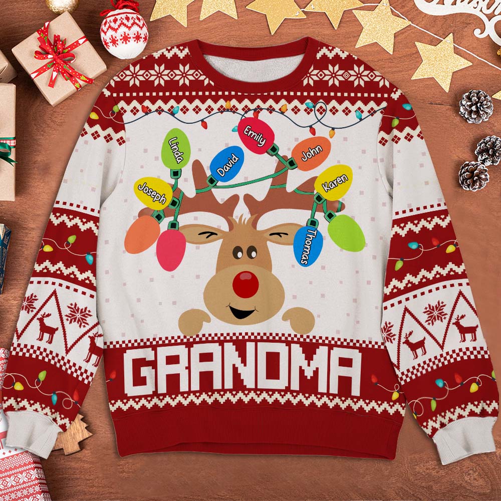 Custom Grandma Christmas Sweatshirt, Gift for Mothers • Reindeer Grandma - Personalized All-Over-Print Sweatshirt