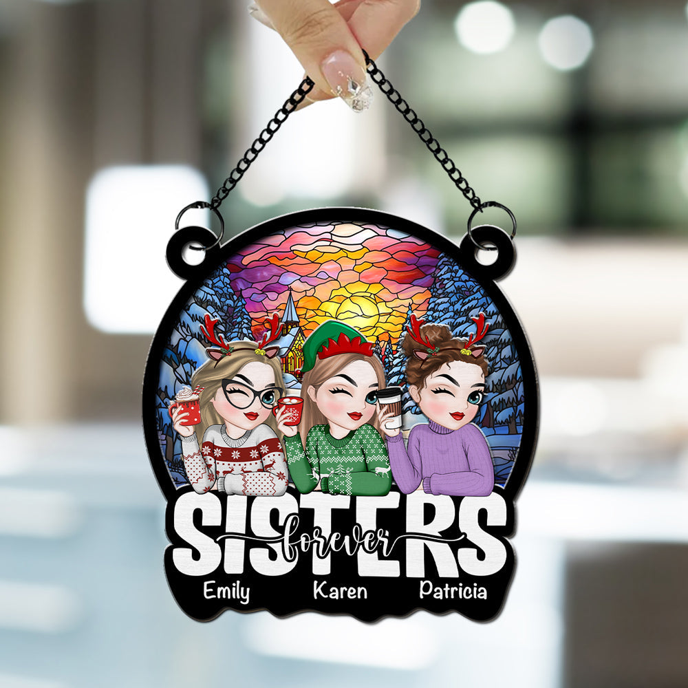 Custom Christmas Hanging Decor, for Best Friend, Friendship Gifts • Besties Sitting Christmas 2024 - Personalized Suncatcher