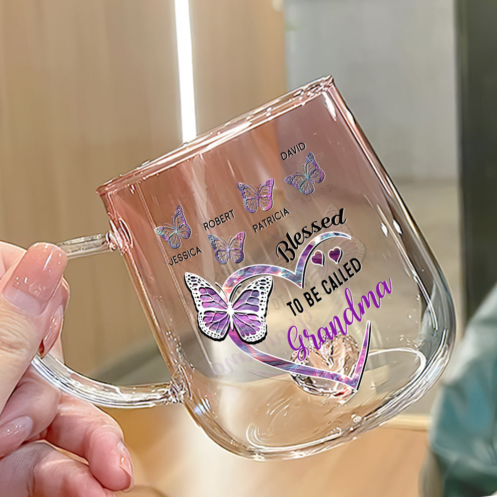 Custom Mother's Day Gift for Mom & Grandma • Blessed Mimi - Personalized Pink Gradient Glass Mug