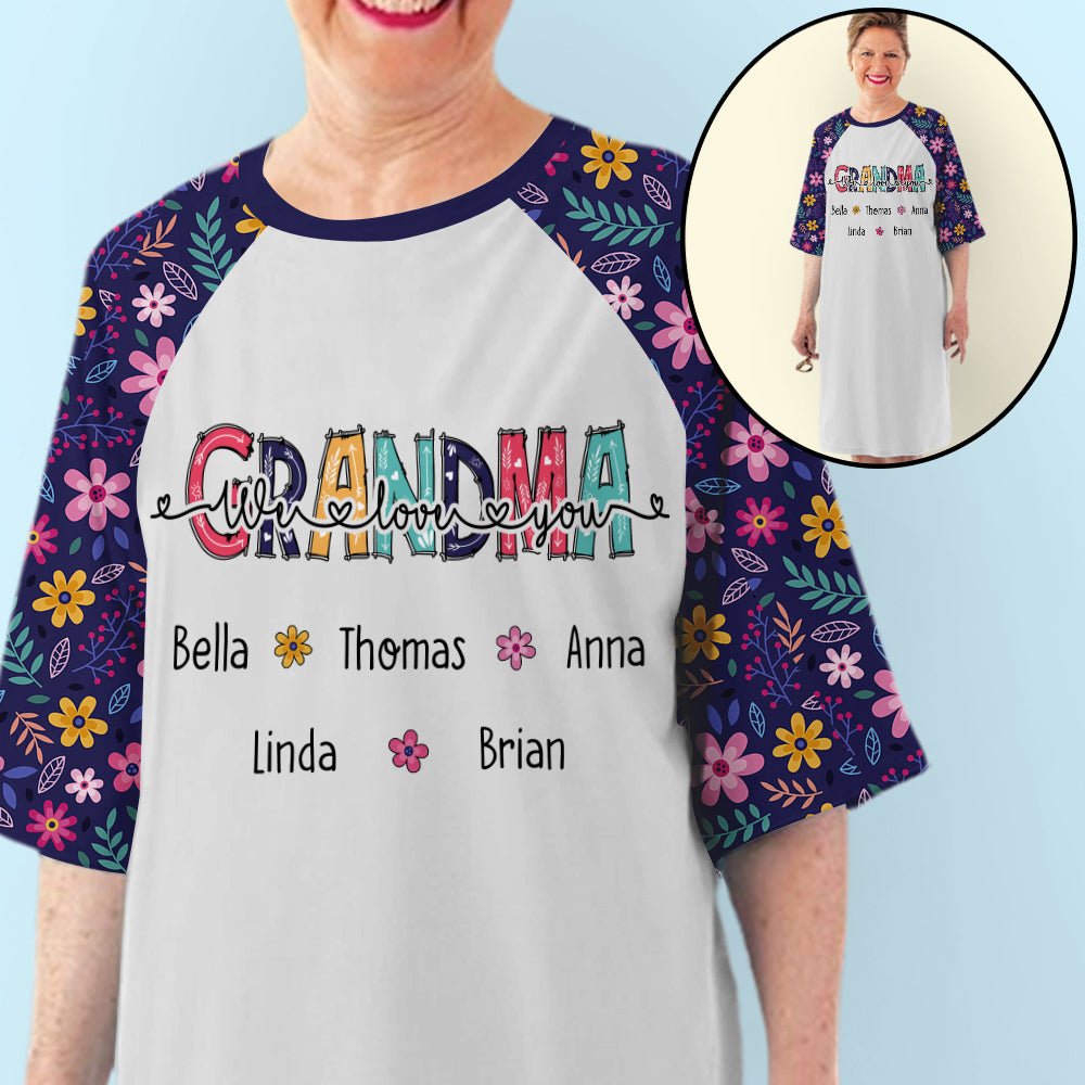 Floral Grandma And Kids - Personalized 3/4 Sleeve Dress