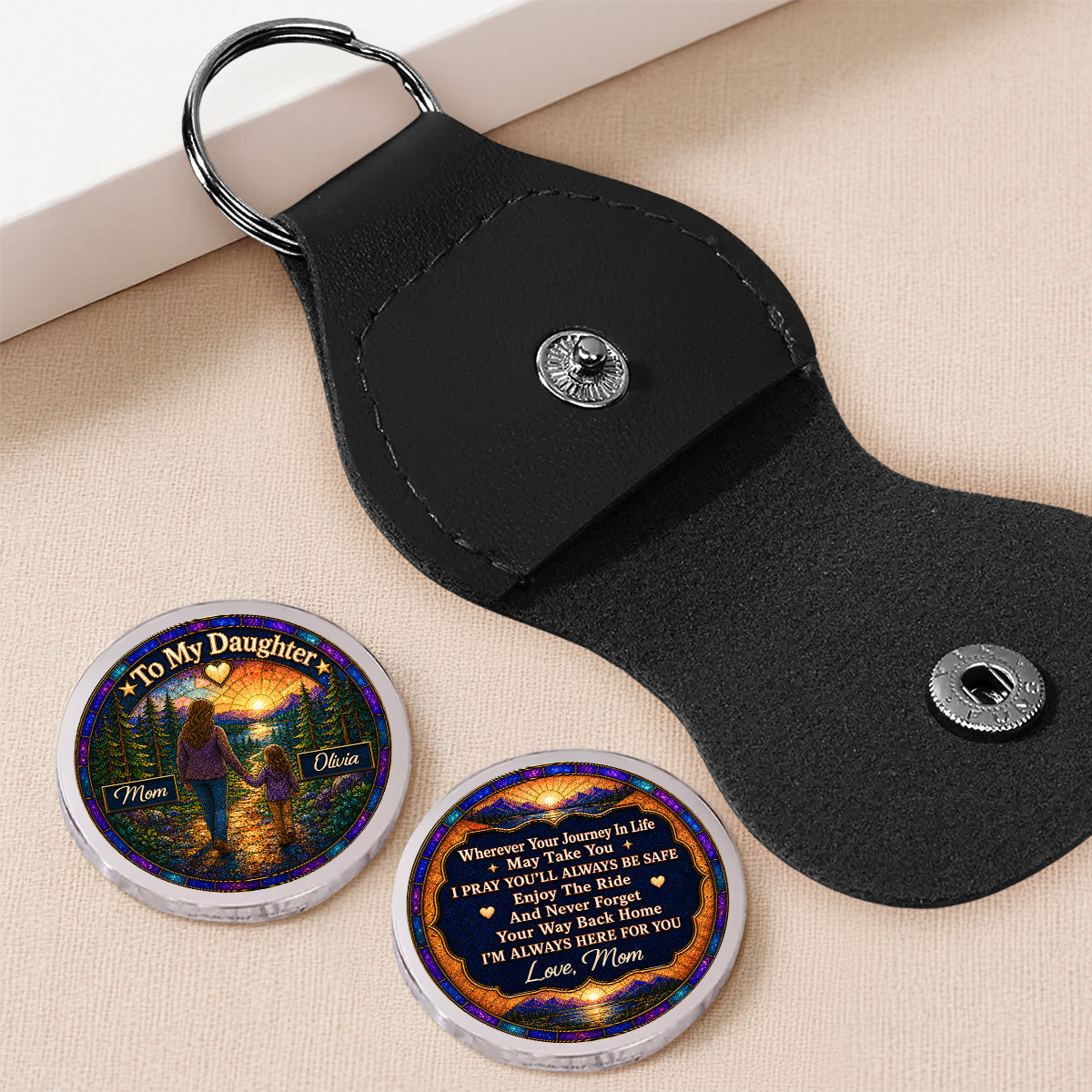 Custom Coin Keychain for Son, Father's Day Birthday Gifts • Enjoy The Ride - Personalized Pocket Hug