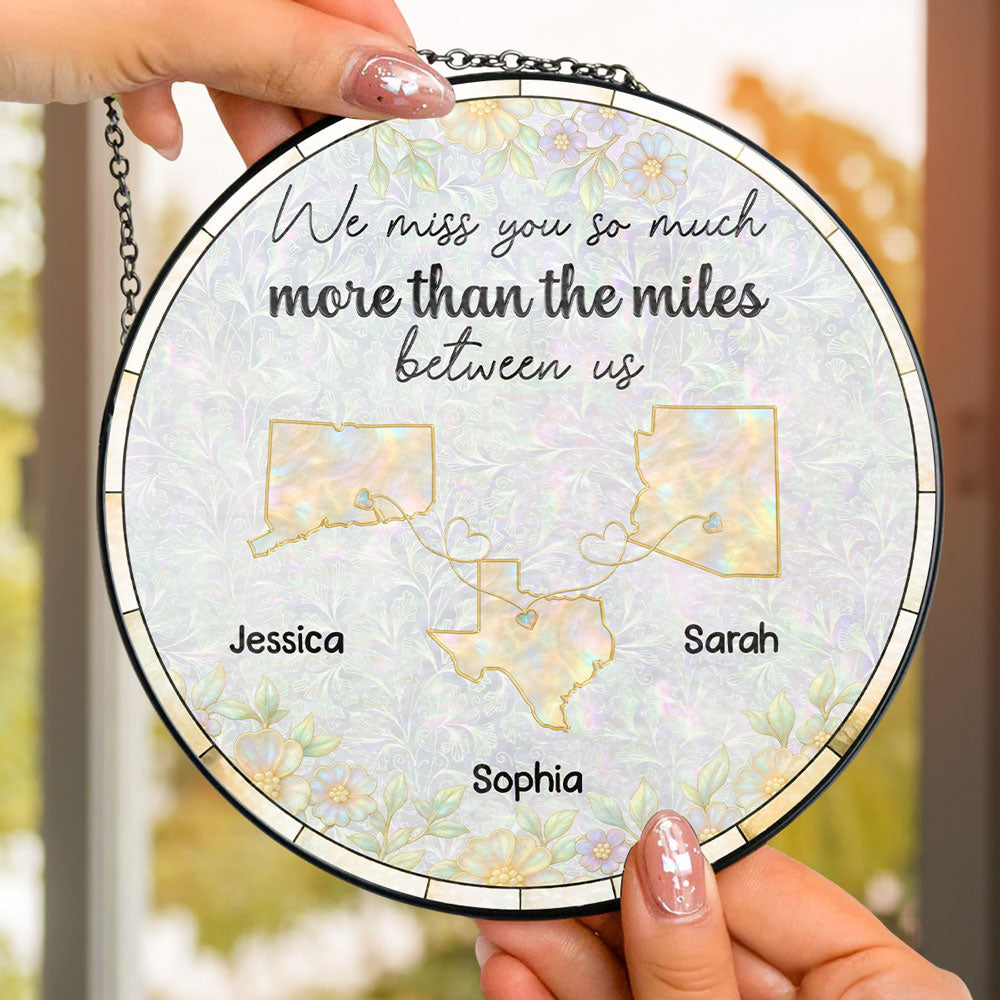 Custom Name Best Friend Hanging Decor, Friendship Birthday Gifts • Distance Makes Us Stronger - Personalized Window Hanging Suncatcher