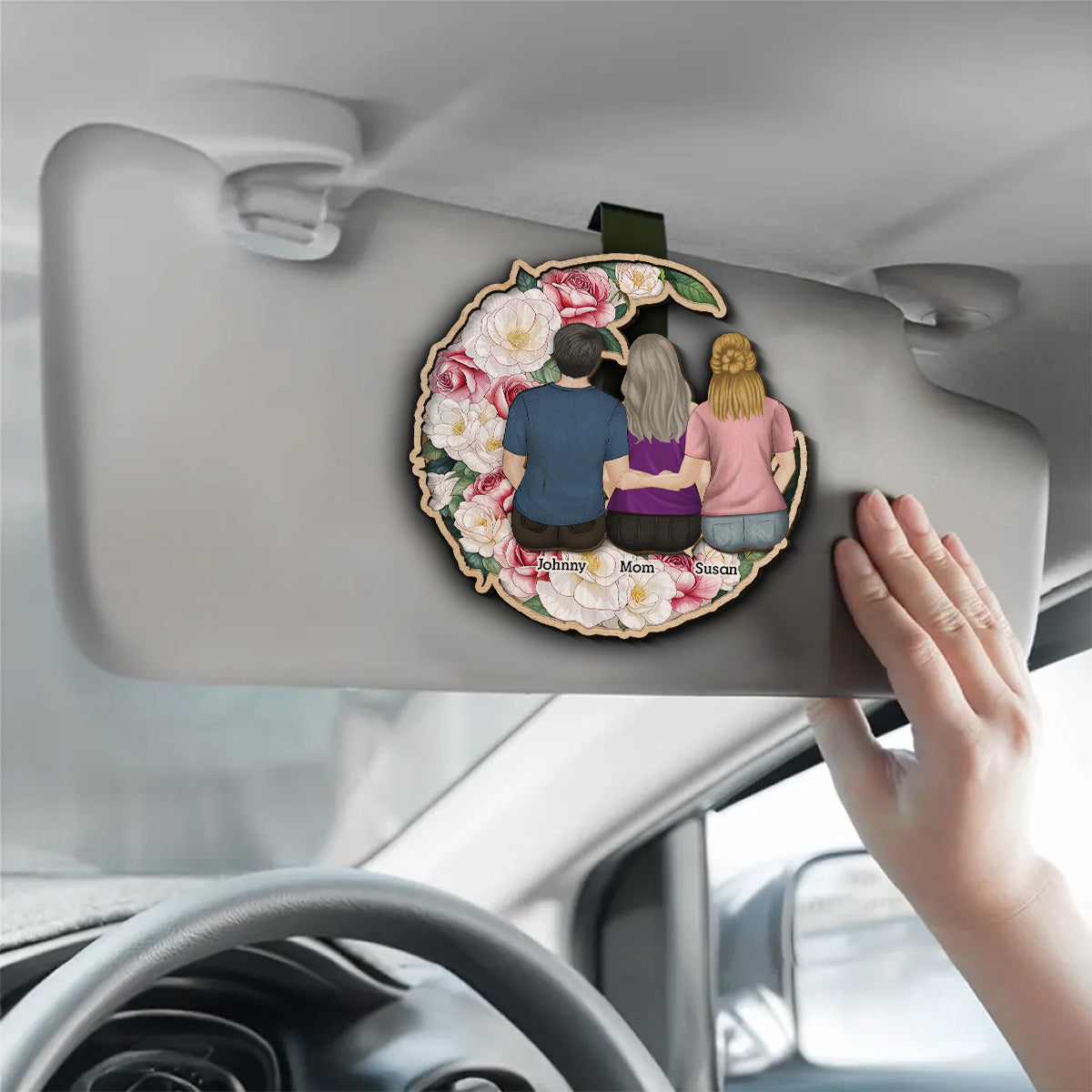Happy Children With Mommy - Personalized Car Visor Clip