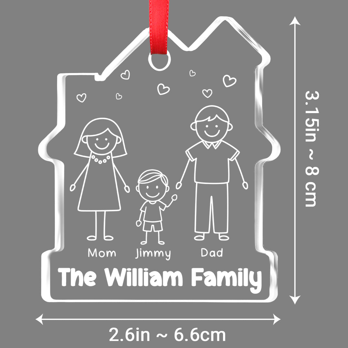 Custom Family Ornament, Christmas Gift for Family Members •  Family Christmas - Personalized House Shaped Glass Ornament