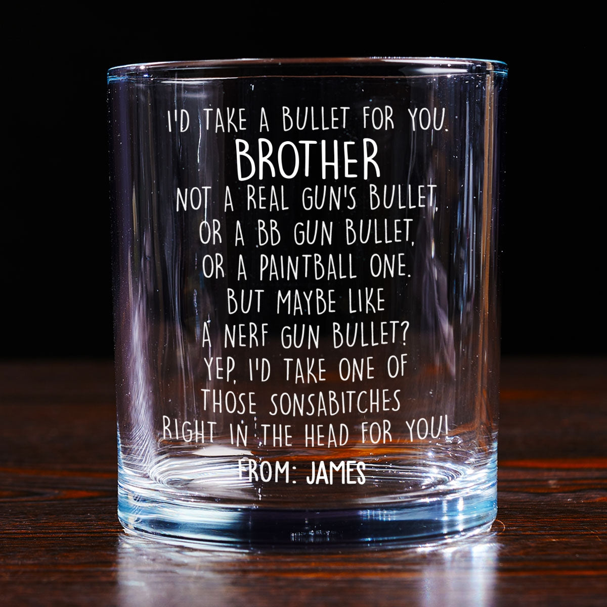 Custom Christmas Birthday Drinkware Gifts for Brother • Right In The Head For You - Personalized Whiskey Glass