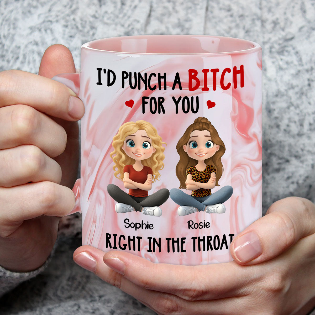 Custom Best Friend, Christmas & Birthday Friendship Keepsake Gift • Besties Forever Together - Personalized Pink Marble Mug