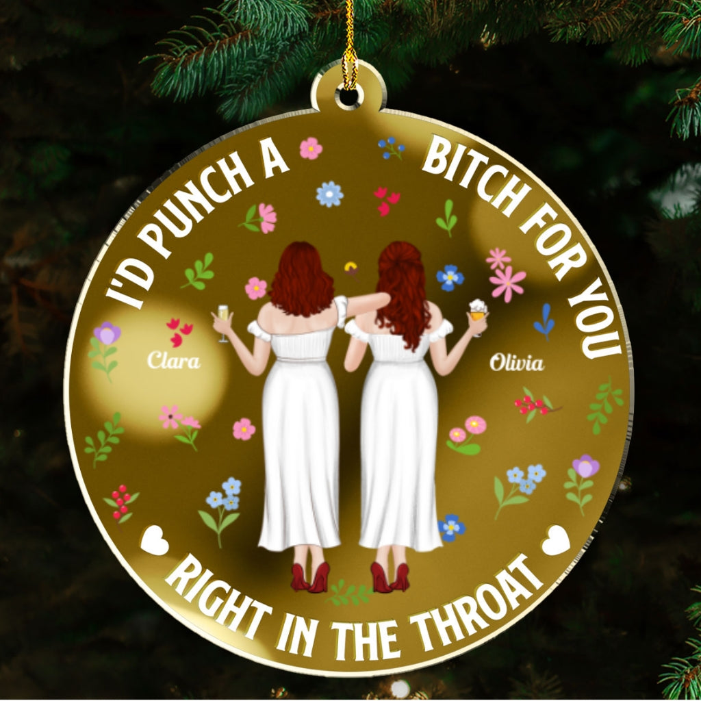 Custom Sister Christmas Ornament •  Punch Bitch Besties - Personalized Mirrored Acrylic Ornament