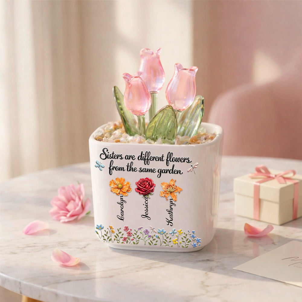 Custom Flower Keepsake, Glass Home Decor Gift for Soul Sister • Sisters Are Different Flowers - Personalized Glass Everlasting Tulips