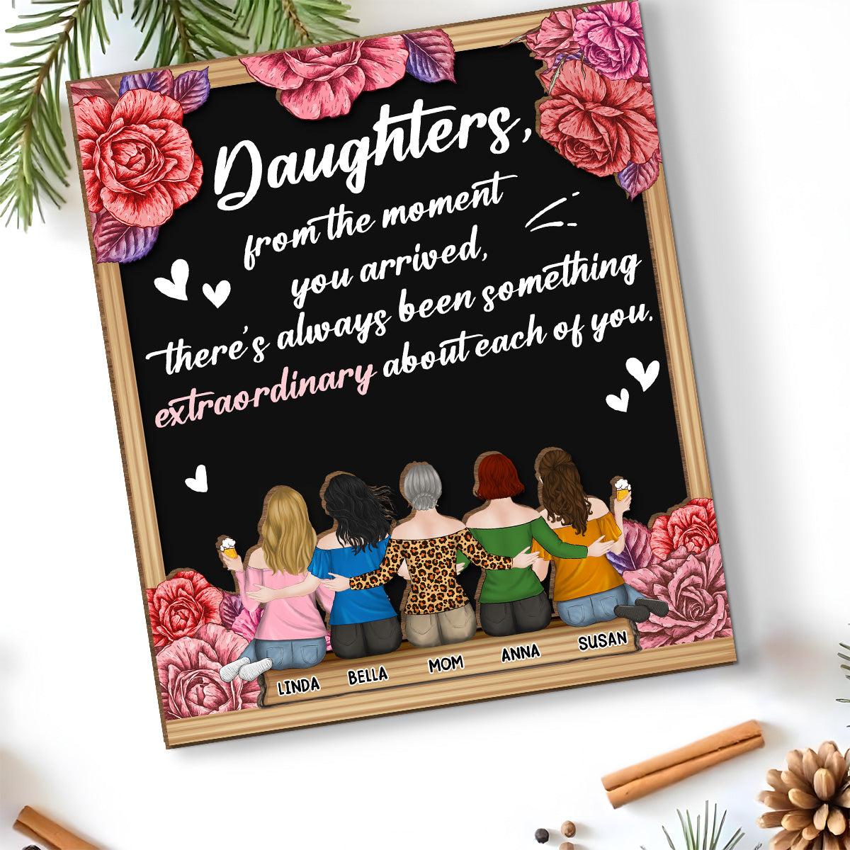 Custom Family Decor, Christmas Birthday Family Keepsake • An Extraordinary Gift For Mom - Personalized 2-Layer Wood Plaque With Flat Base