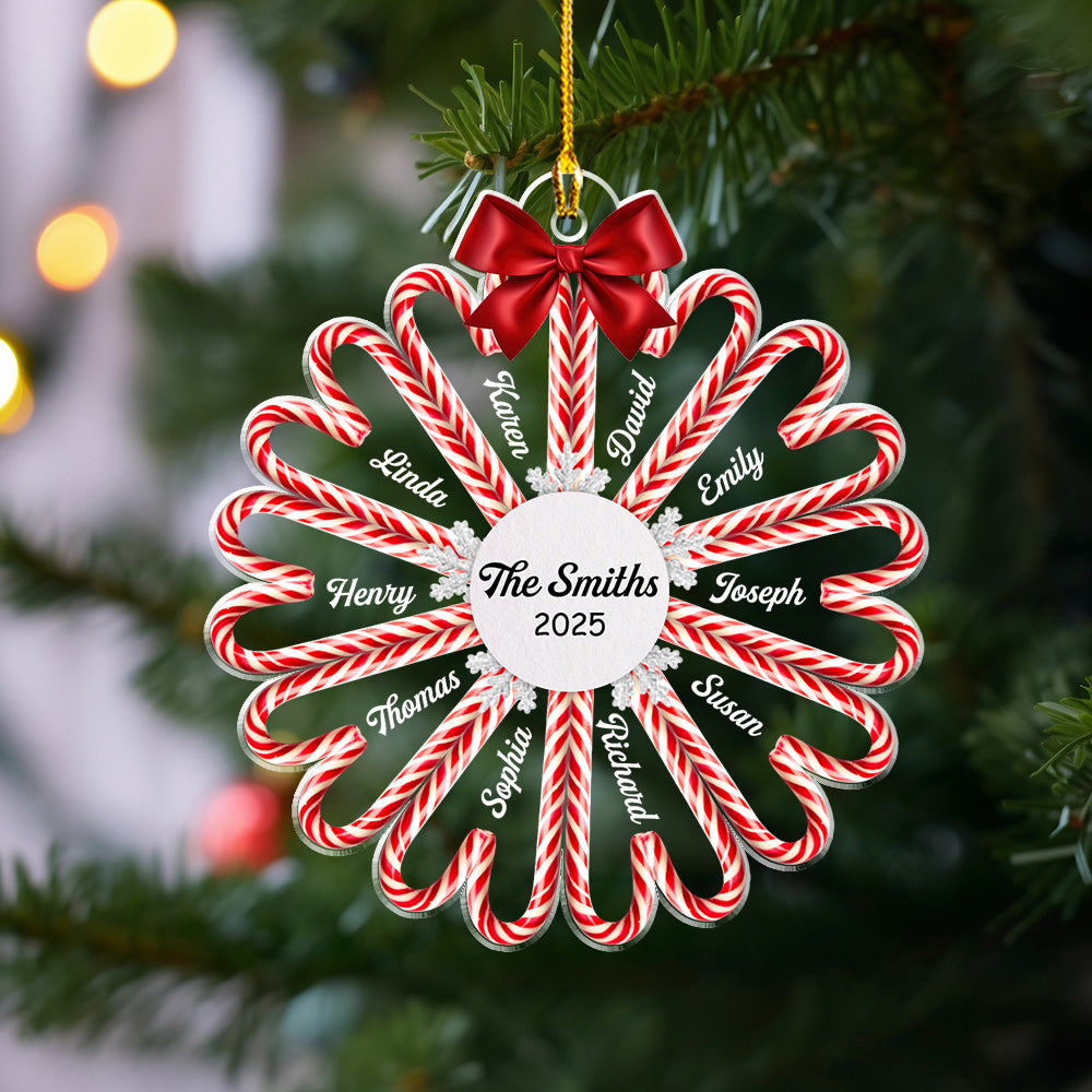 Custom Keepsake Christmas Ornament •  Family Candy Cane - Personalized Acrylic Ornament