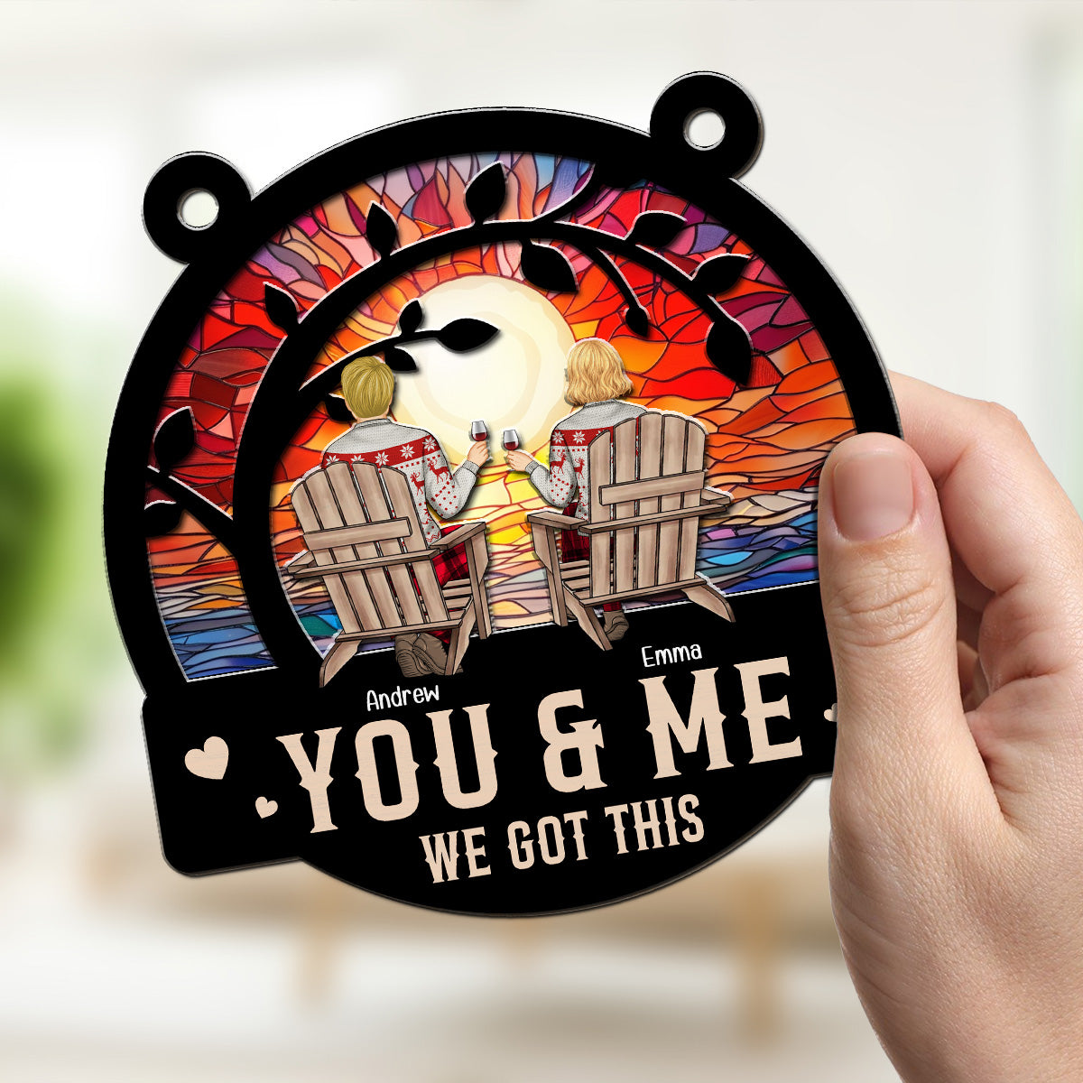 Custom Couple Hanging Decor, Anniversary Valentine's Day Gifts • You & Me We Got This Merry Christmas - Personalized Suncatcher