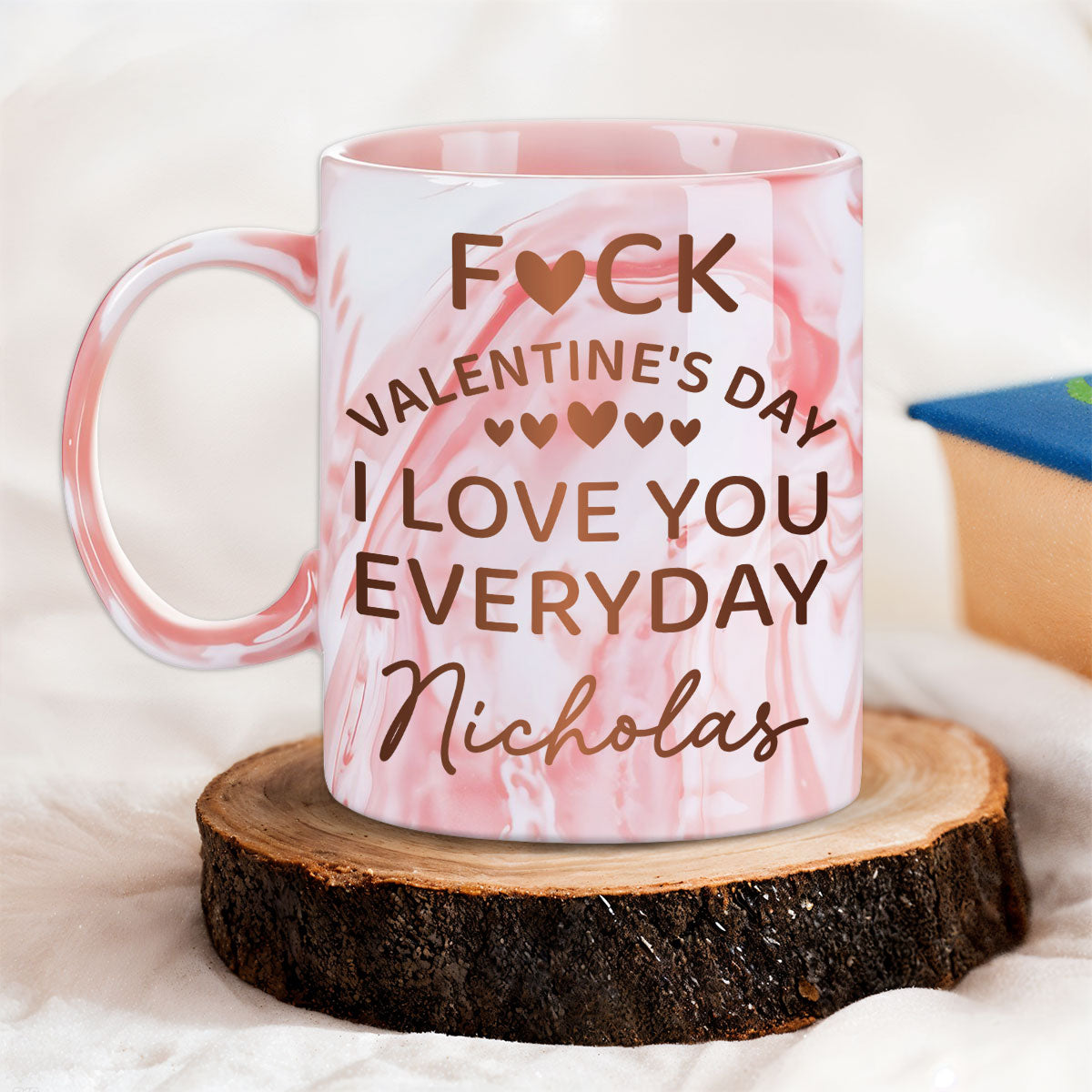 Custom Anniversary Keepsake Gifts For Couple • Naughty Valentine Day - Personalized Pink Marble Mug