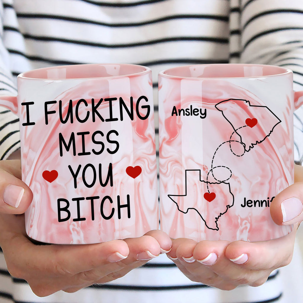 Custom Best Friend, Christmas & Birthday Friendship Keepsake Gift • Miss You - Personalized Pink Marble Mug