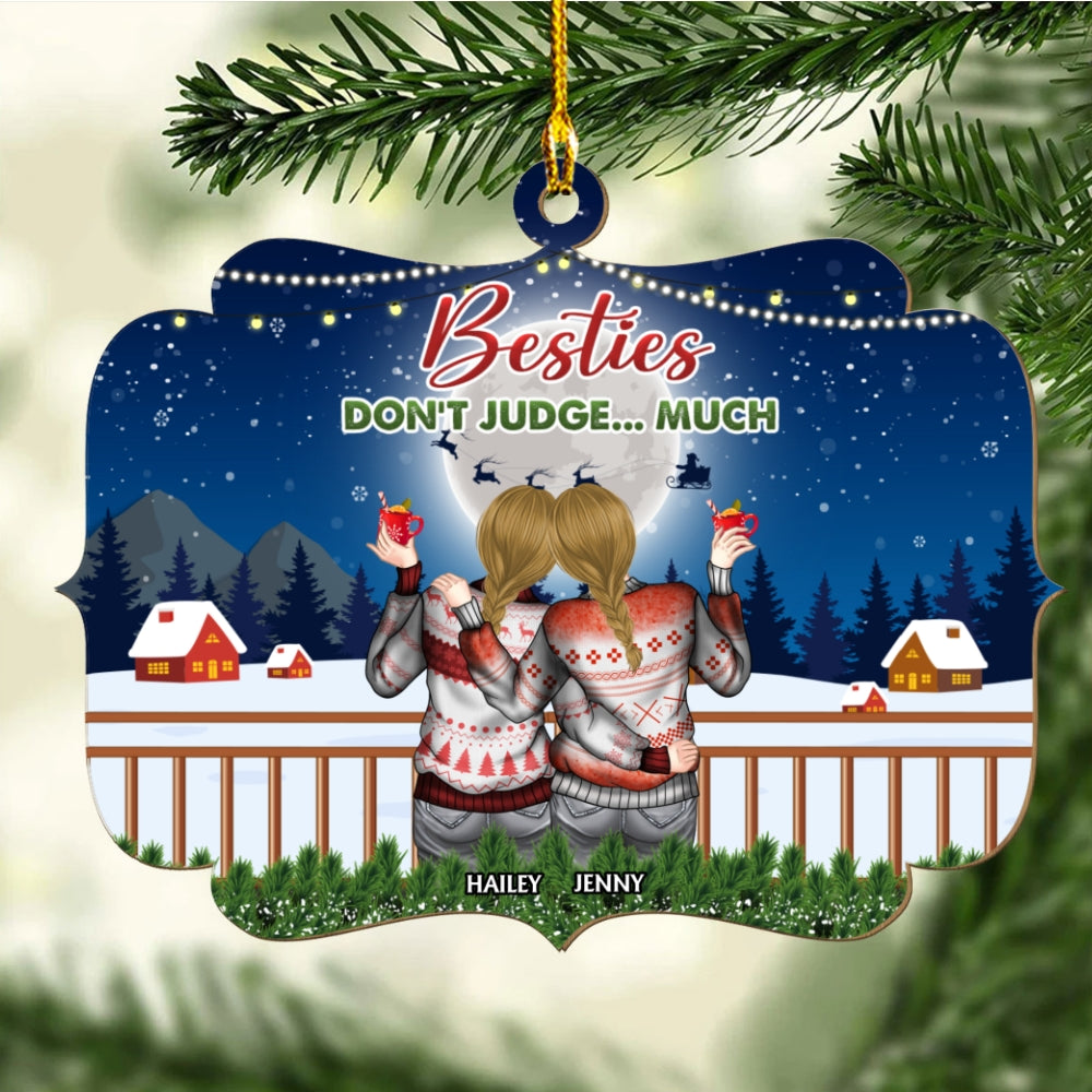 Custom Friendship Christmas Ornament, Best Friend Gift •  Punch Bitch Besties - Personalized Wood Ornament