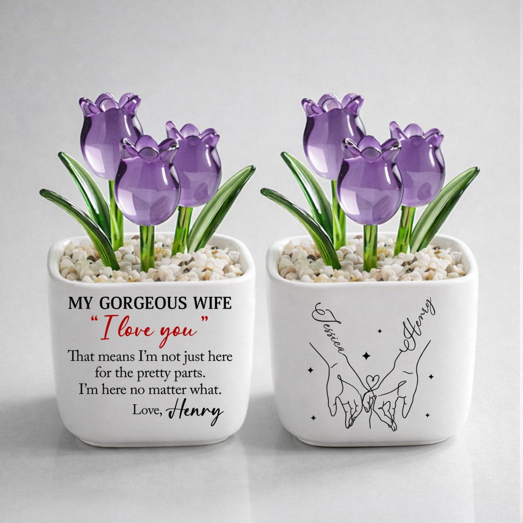 Custom Flower Keepsake, Meaningful Glass Home Decor Gift • I Am Here For You - Personalized Glass Everlasting Tulips