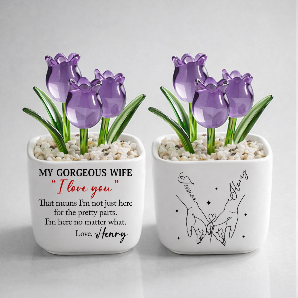 Custom Flower Keepsake, Meaningful Glass Home Decor Gift • I Am Here For You - Personalized Glass Everlasting Tulips