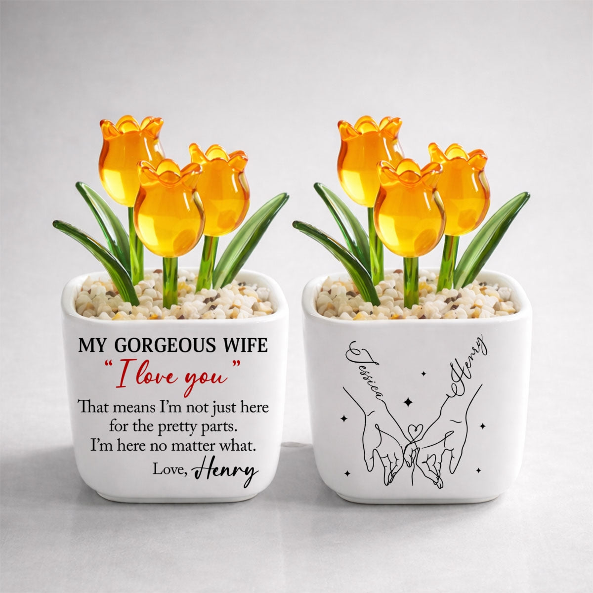 Custom Flower Keepsake, Meaningful Glass Home Decor Gift • I Am Here For You - Personalized Glass Everlasting Tulips