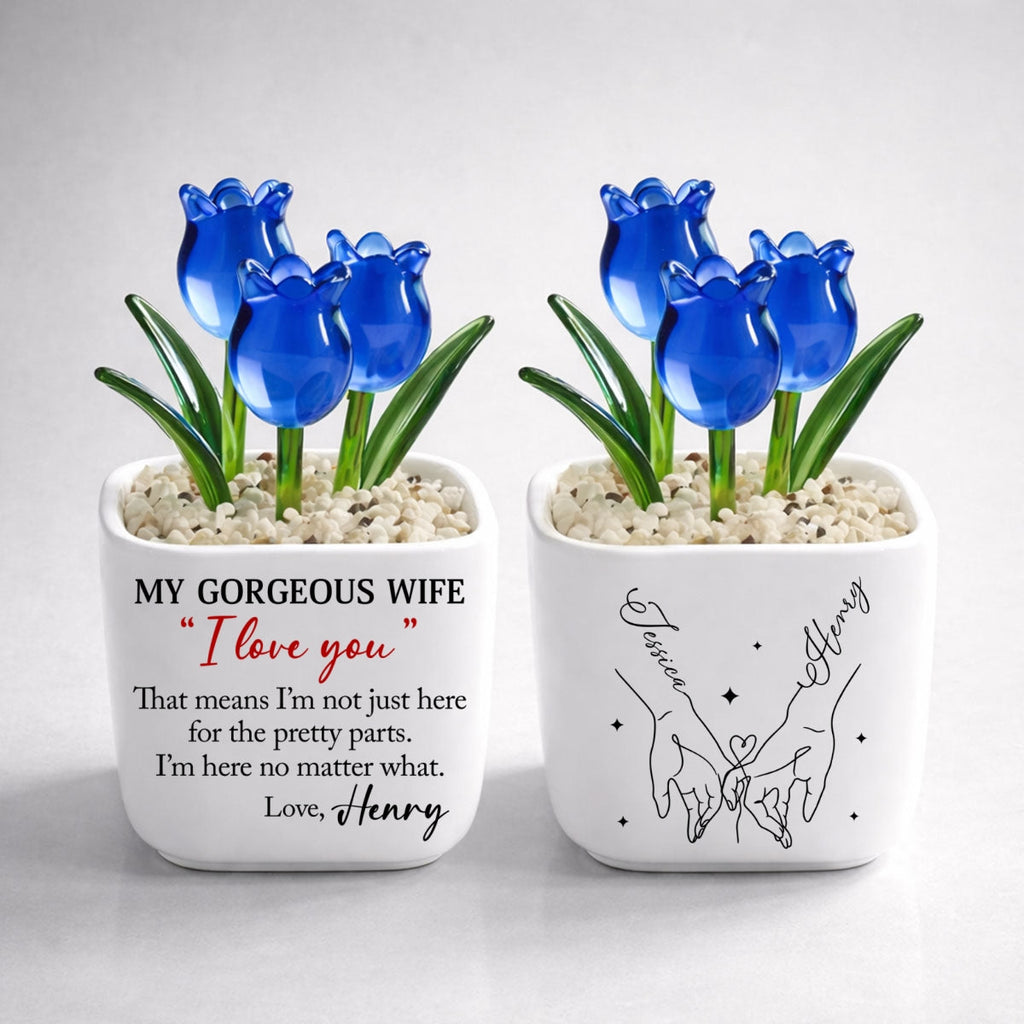 Custom Flower Keepsake, Meaningful Glass Home Decor Gift • I Am Here For You - Personalized Glass Everlasting Tulips