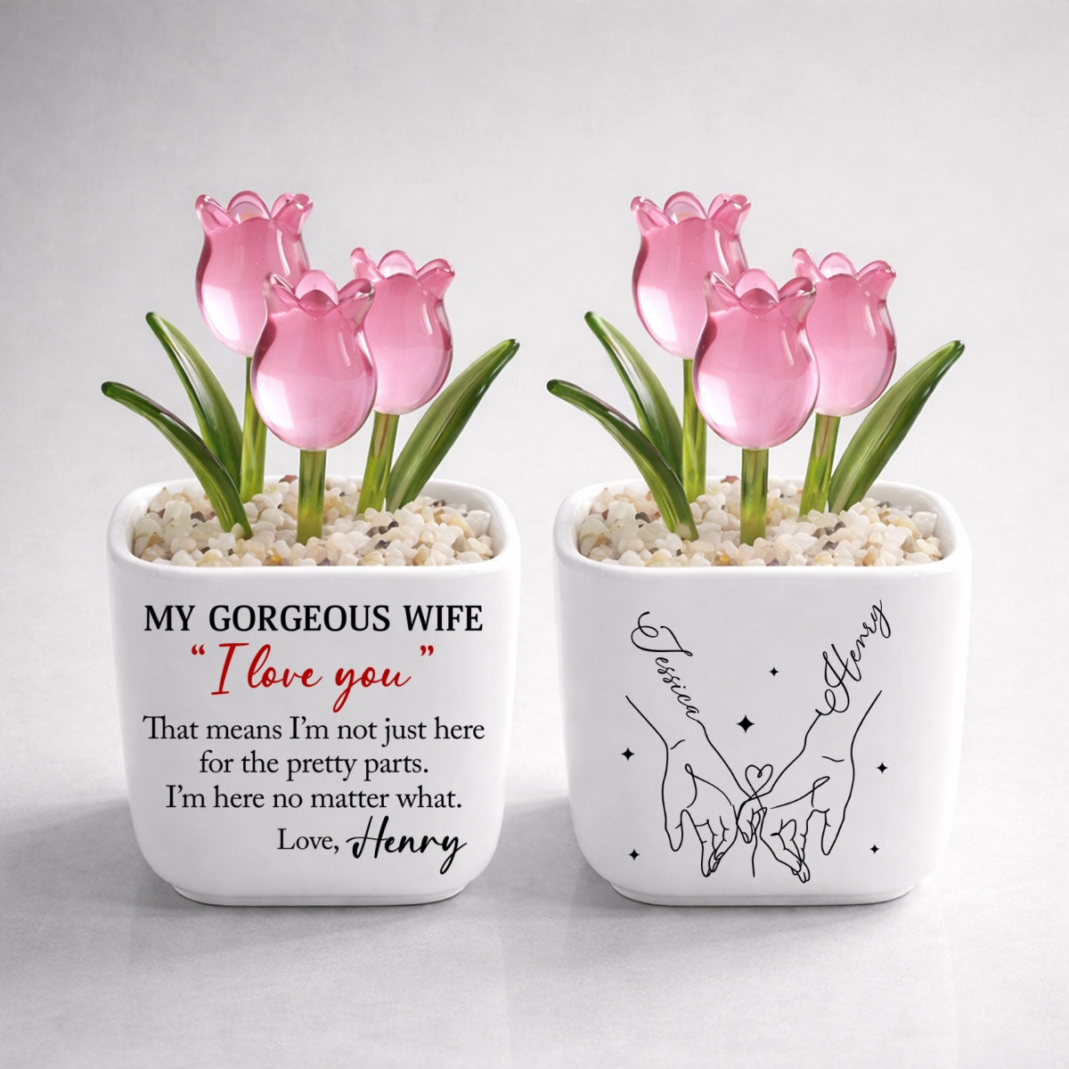 Custom Flower Keepsake, Meaningful Glass Home Decor Gift • I Am Here For You - Personalized Glass Everlasting Tulips