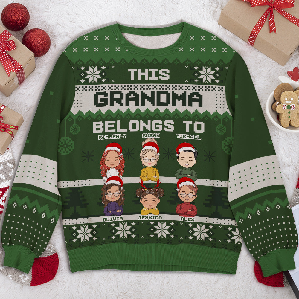 Custom Grandma Christmas Sweatshirt, Gift for Mothers • This Grandma Belongs To - Personalized All-Over-Print Sweatshirt