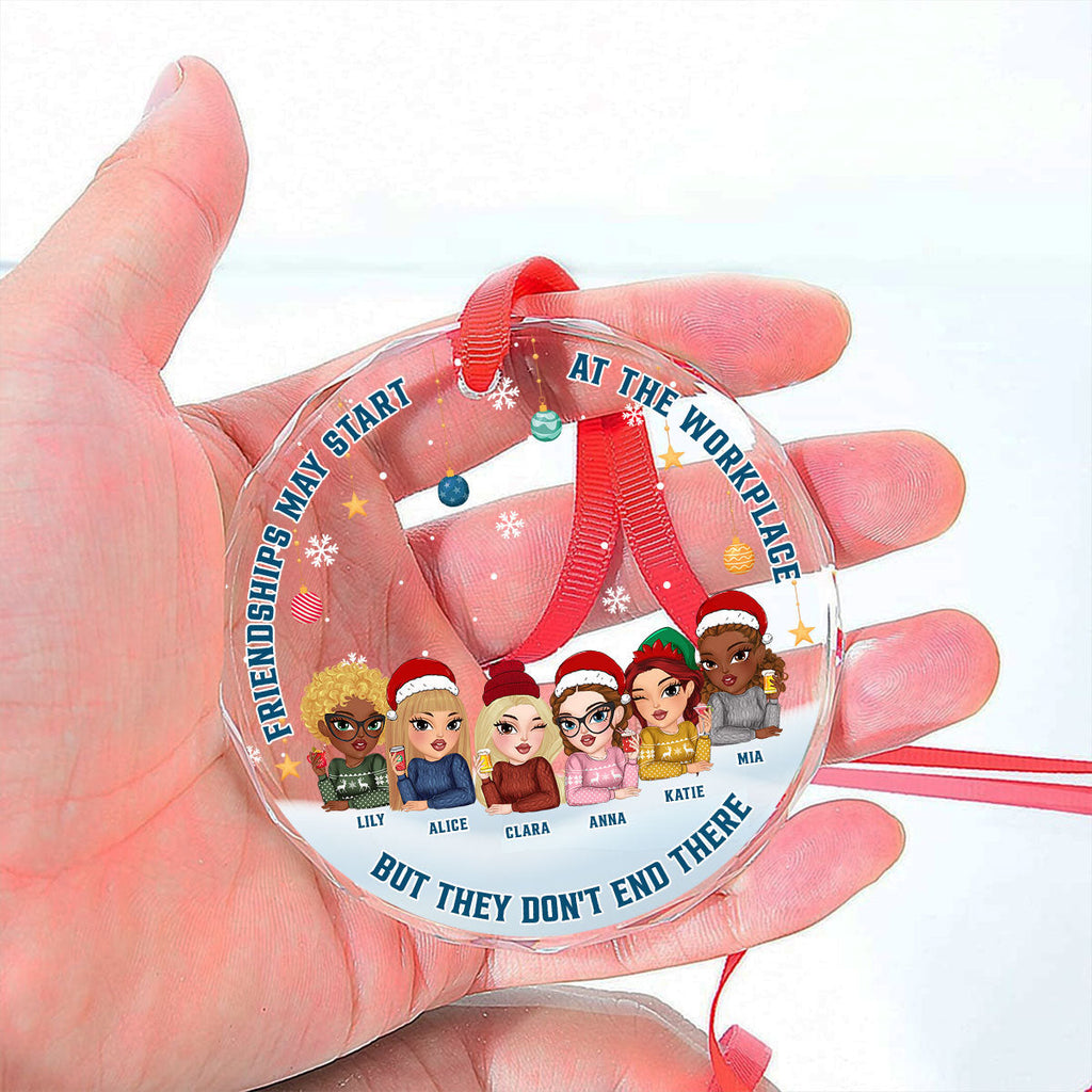 Custom Keepsake Christmas Ornament •  Friendships Start At Work, But It Does Not End There - Personalized Glass Ornament