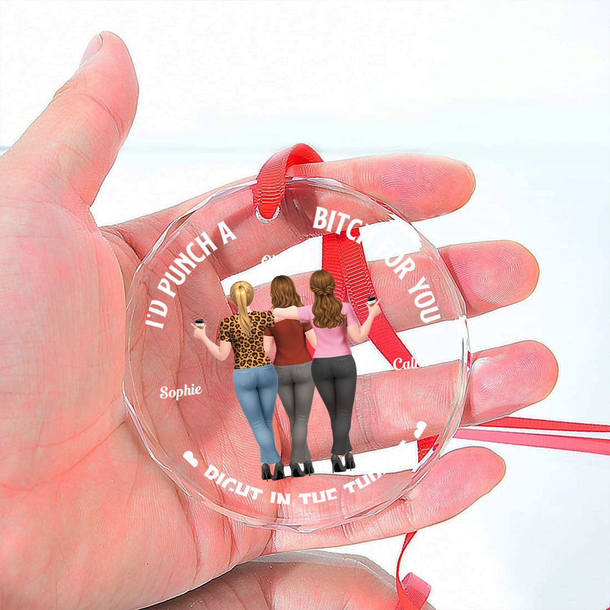 Custom Friendship Christmas Ornament, Best Friend Gift •  Savage Sisters - Personalized Glass Ornament