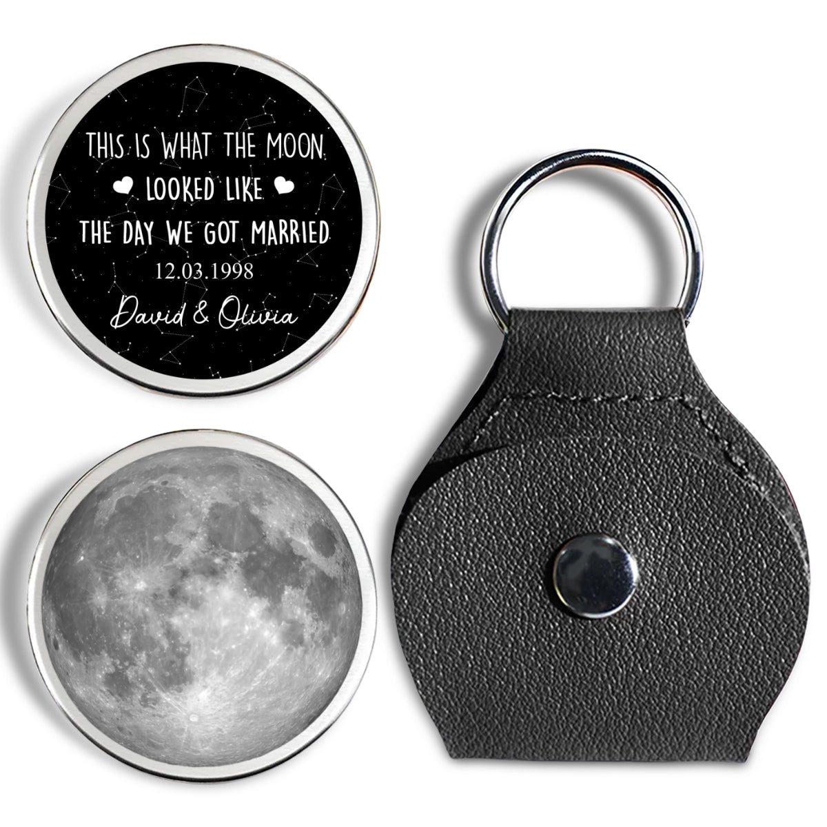 Custom Coin Keychain for Wife, Couple Anniversary Valentine's Day Gifts • This Is What The Moon Looked Like - Personalized Pocket Hug