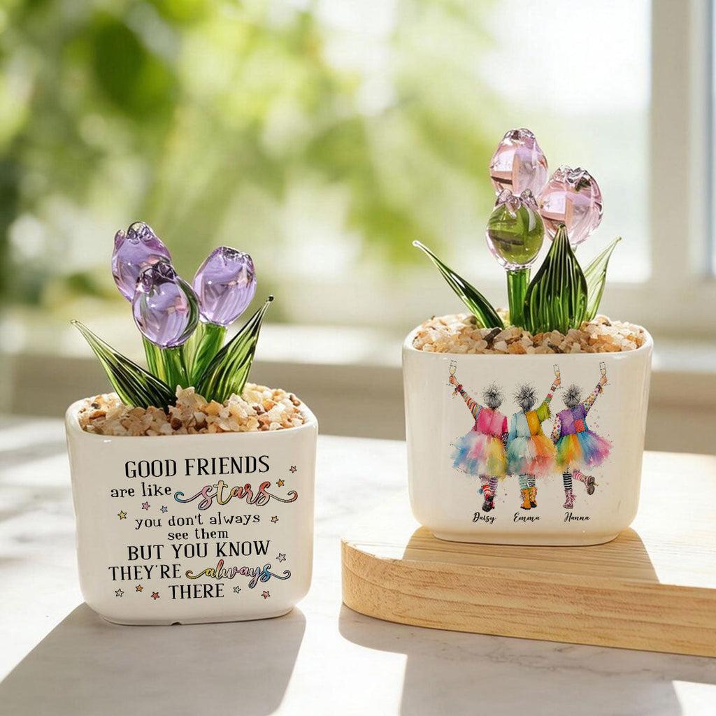 Custom Flower Keepsake, Glass Home Decor Gift for Best Friend • Friends Are Like Stars - Personalized Glass Everlasting Tulips