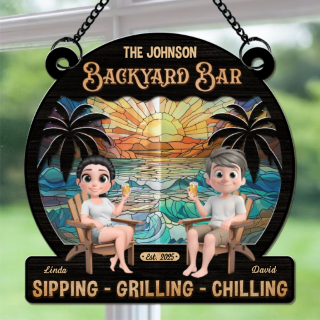 Custom Couple Hanging Decor, Anniversary Valentine's Day Gifts • We At Pool And Patio - Personalized Suncatcher