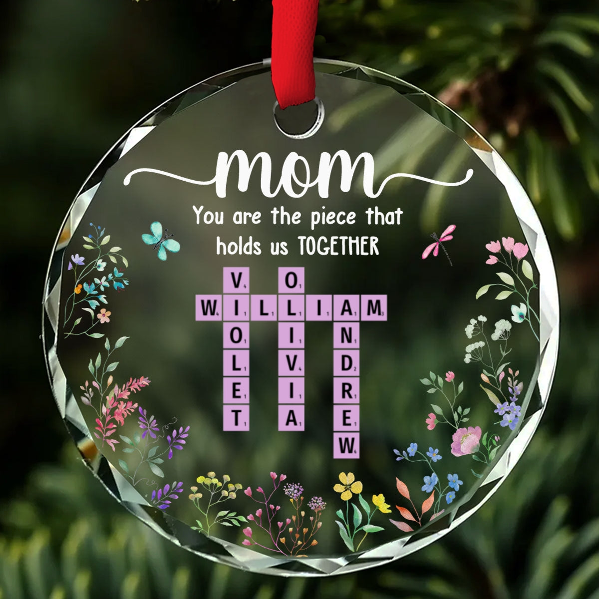 Custom Family Ornament, Christmas Gift for Family Members •  Mom Holds Us Together - Personalized Glass Ornament