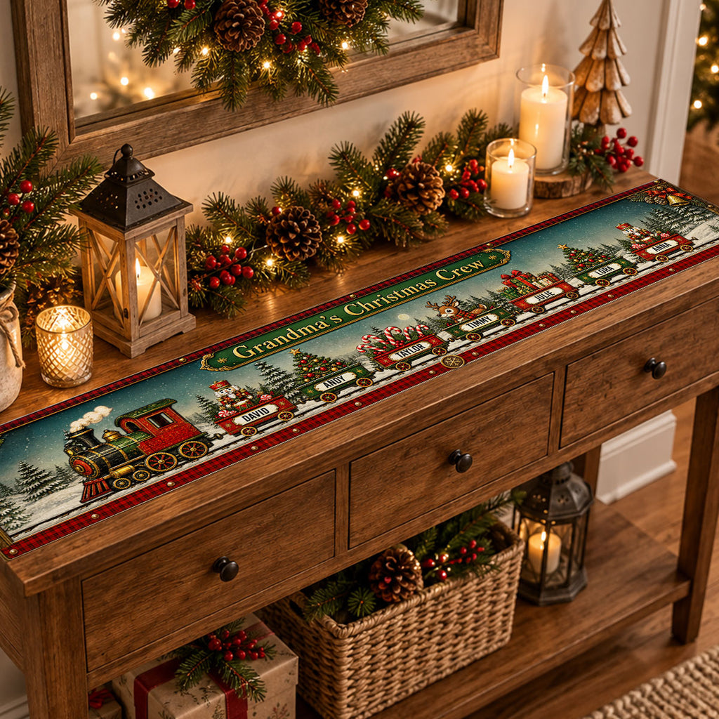 Custom Family Name Christmas Gifts, Holiday Decor Gift • Christmas Train Family - Personalized Table Runner