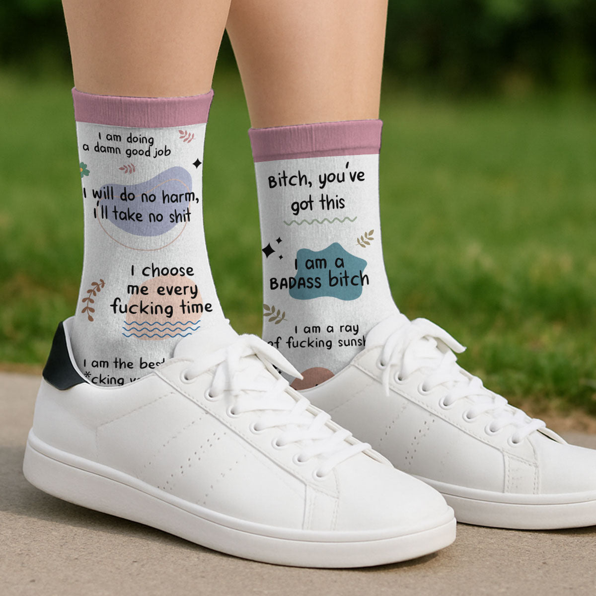 Custom Name Unique Footwear, Christmas Birthday Gift For Him & Her • Funny Affirmations - Personalized Crew Socks