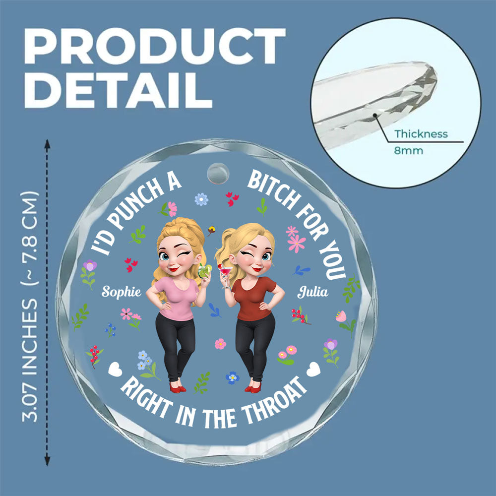 Custom Friendship Christmas Ornament, Best Friend Gift •  Right In The Throat Bestie Cartoonize - Personalized Glass Ornament