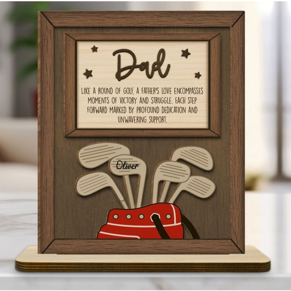 Custom Decor, Christmas Birthday Anniversary Gift Keepsake • Dad Swings With Steady Love - Personalized 2-Layer Wood Plaque With Flat Base