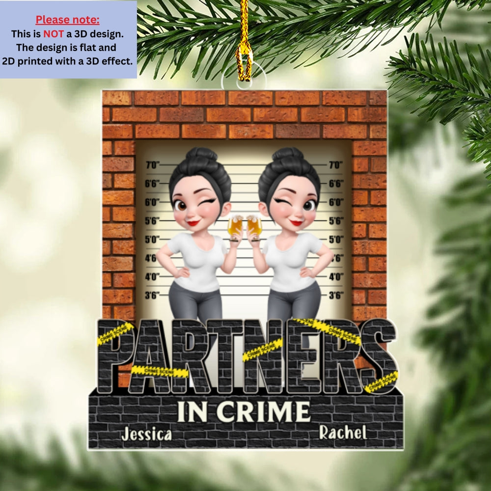 Custom Friendship Christmas Ornament, Best Friend Gift •  Partners In Crime - Personalized Acrylic Ornament