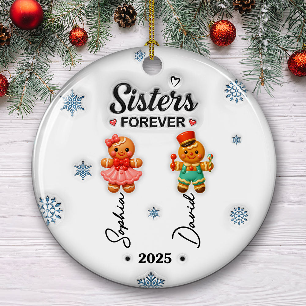 Custom Friendship Christmas Ornament, Best Friend Gift •  Gingerbread Friends - Personalized 3D Inflated Effect Ceramic Ornament