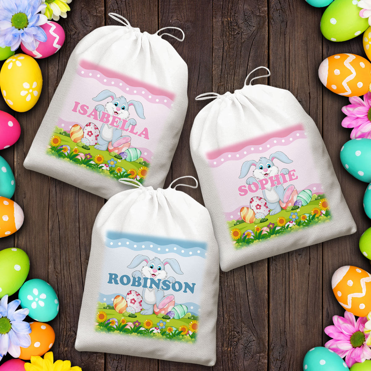 Blue Pink Bunny - Personalized Favor Bag